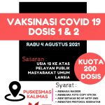 JADWAL VAKSINASI COVID-19 DOSIS 1 DAN DOSIS 2 TANGGAL 4 AGUSTUS 2021
